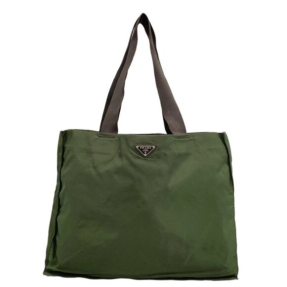 PRADA - Green Dark Brown Nylon Tote Bag
